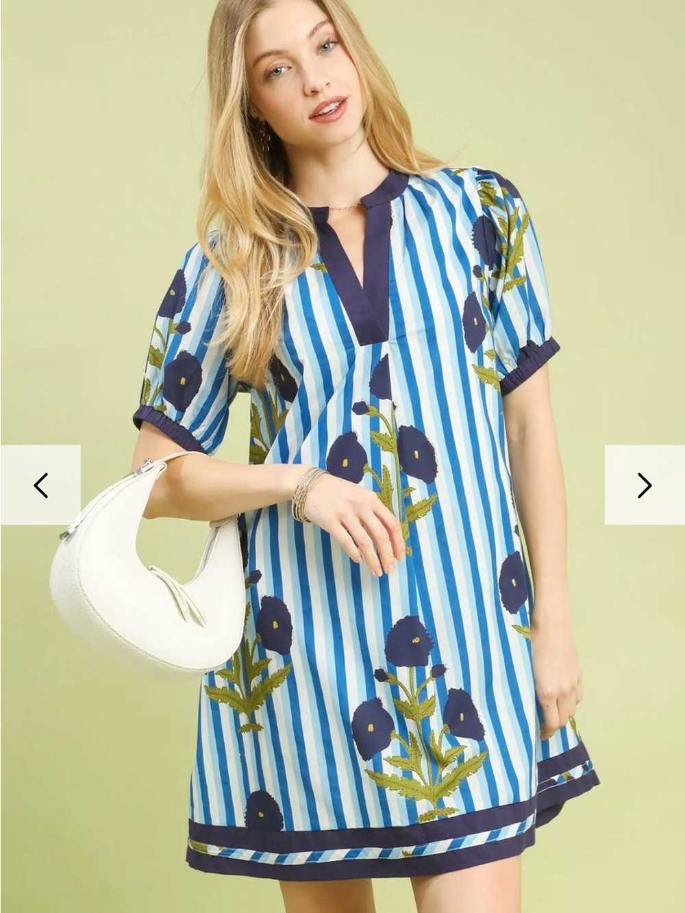 Umgee Blue & Navy Striped Floral Mini Dress